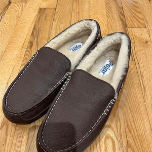 Pajar Brown Leather Shearling-Lined Slip-On Loafers